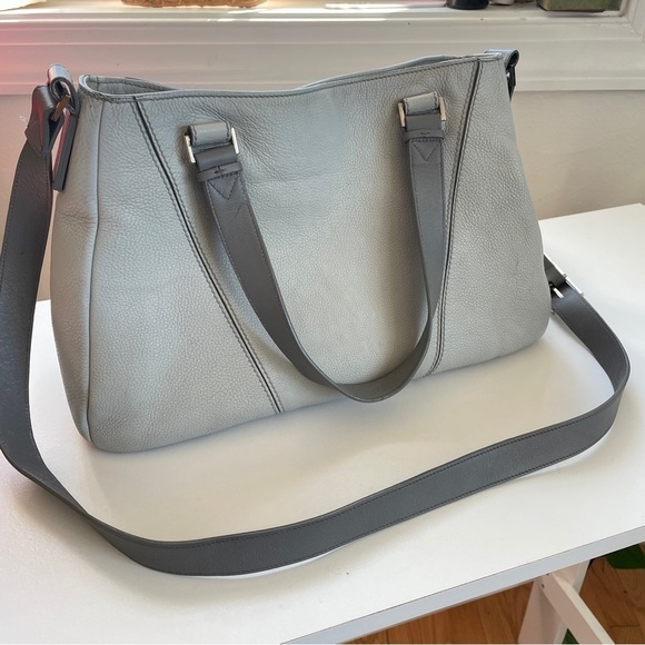 Vince Light Gray Leather Top Handle Tote Purse Satchel Bucket Bag - Picture 3 of 11